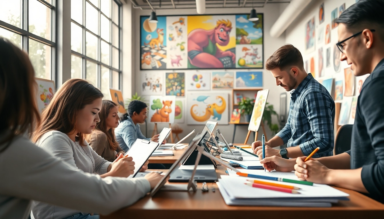 Animationsagentur in einem kreativen Arbeitsumfeld, wo Animatorenen an Projekten arbeiten.