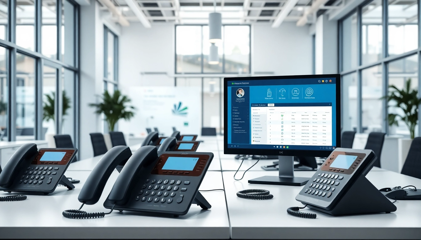 Showcasing a VoIP phone system for small business in a modern office with an inviting vibe.