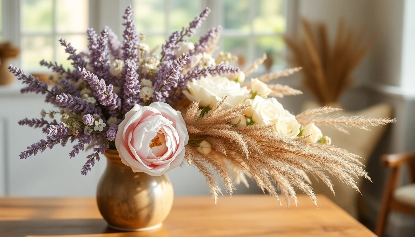 Dried Blooms beautifully arranged in a rustic vase on a wooden table, evoking warmth.