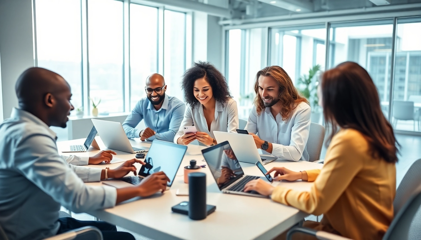 Team collaborating effectively using enterprise assistant software in a modern workspace.