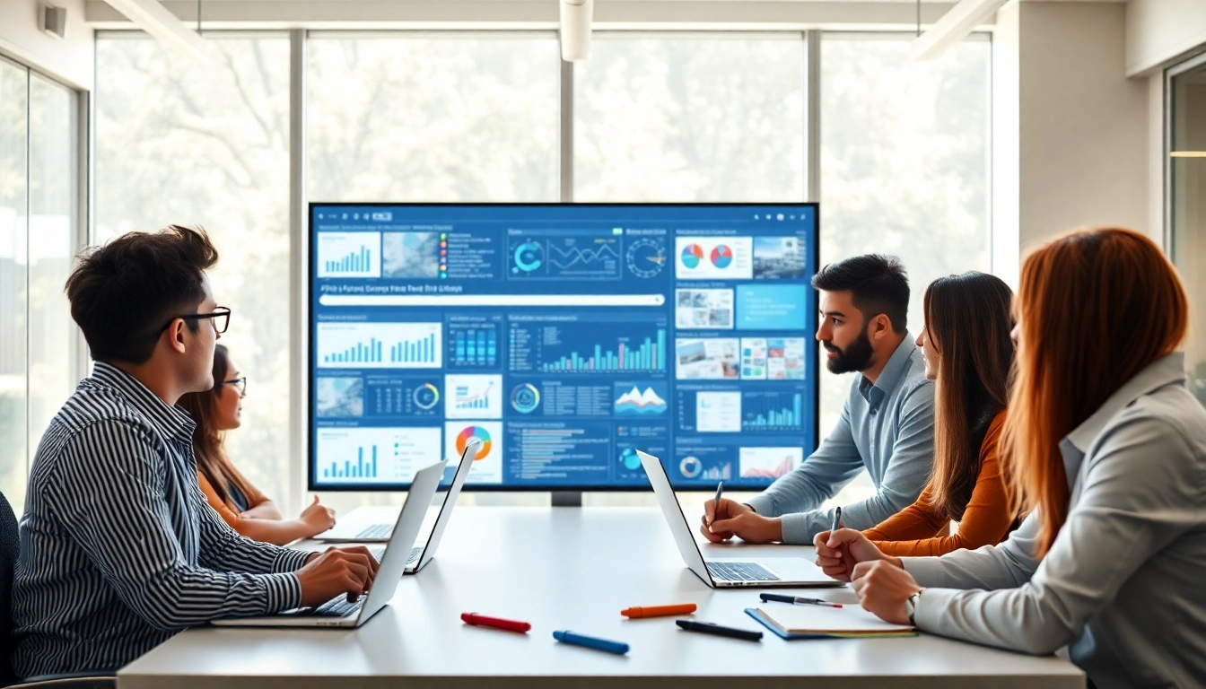 Engaging environment showcasing ai enterprise search with teams collaborating over digital interfaces.