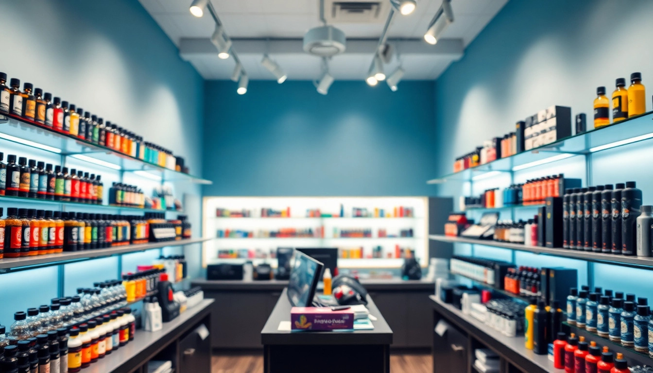 Explore diverse offerings at Vape Juice Depot, showcasing vibrant vape juices and accessories in a professional setting.