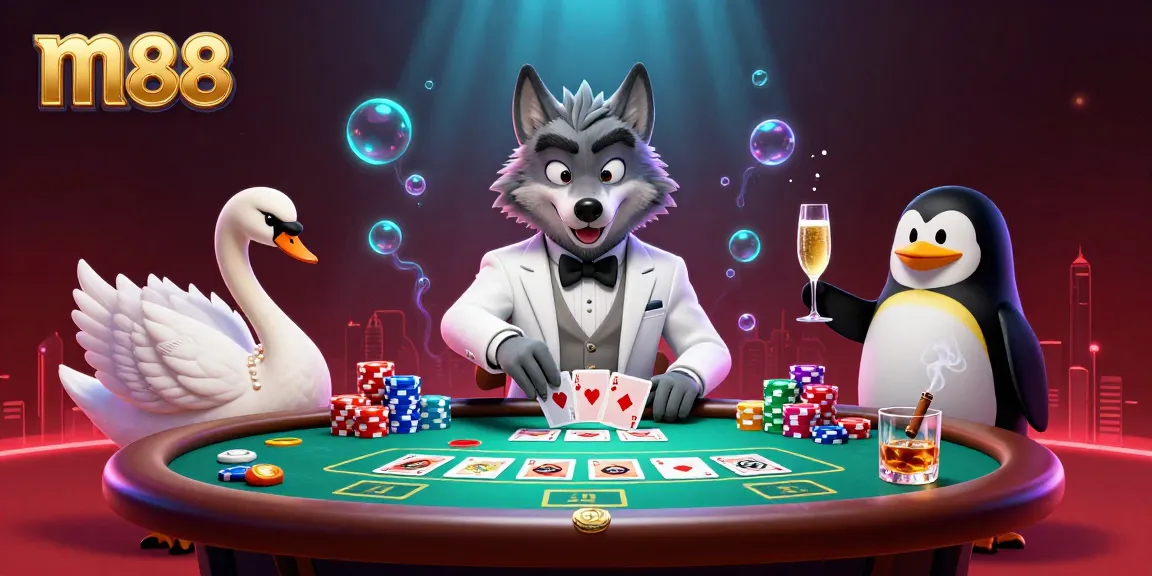 Experience vibrant casino action at m88 featuring playful characters and dynamic card gameplay.