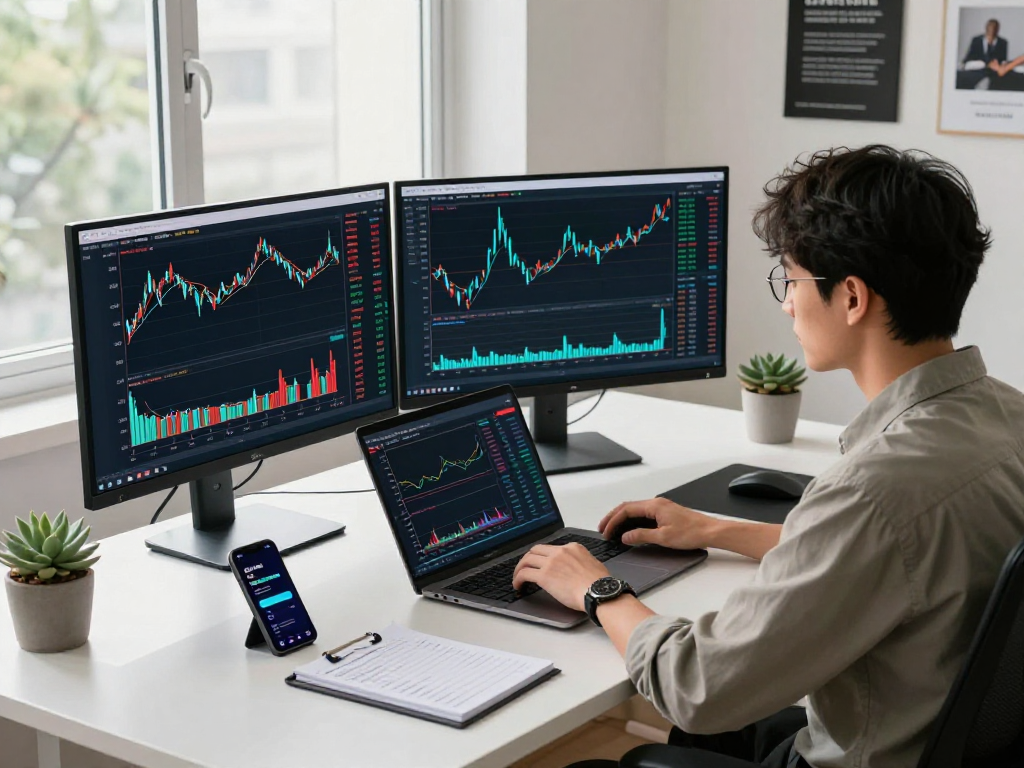 Taiwan stock historical Kline API being analyzed in a modern fintech workspace, showcasing real-time data on multiple screens.