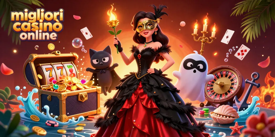 Esplora il vibrante mondo dei migliori casinò online con un'illustrazione 3D mozzafiato che mette in mostra elementi dinamici del casinò.