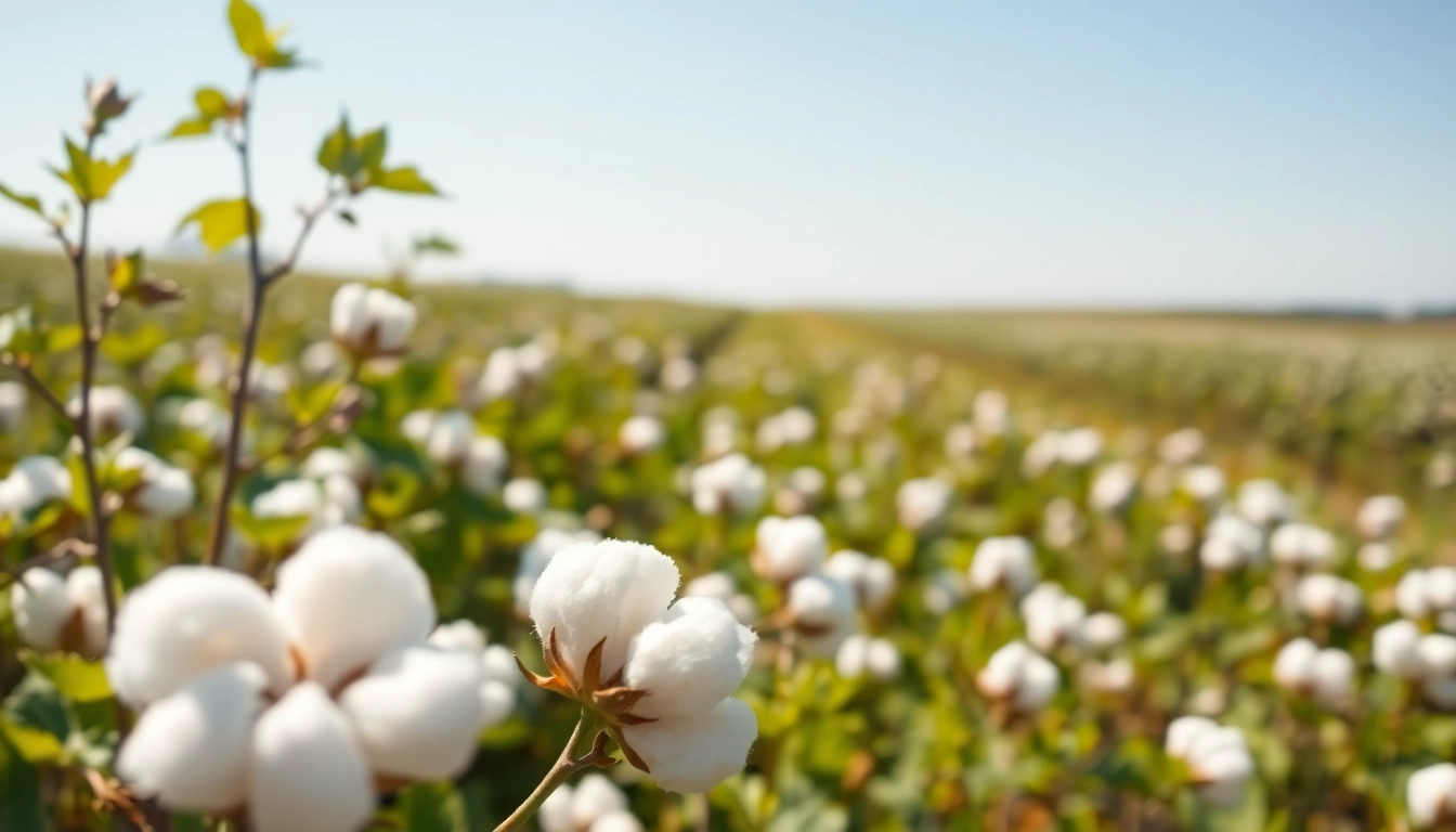 100% natuurlijk katoen in een prachtige katoenplantage, benadrukt een serene en natuurlijke sfeer.
