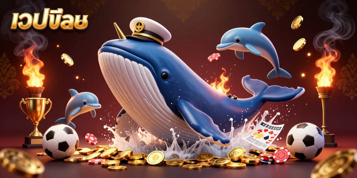 Experience sports betting excitement with เว็บบอล, featuring whales, dolphins, and casino elements.