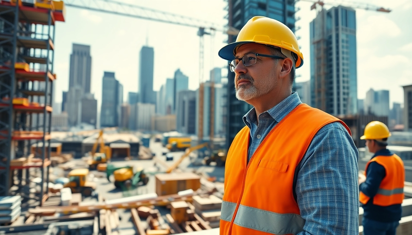 Manhattan Commercial General Contractor supervising a vibrant construction site with urban architecture.