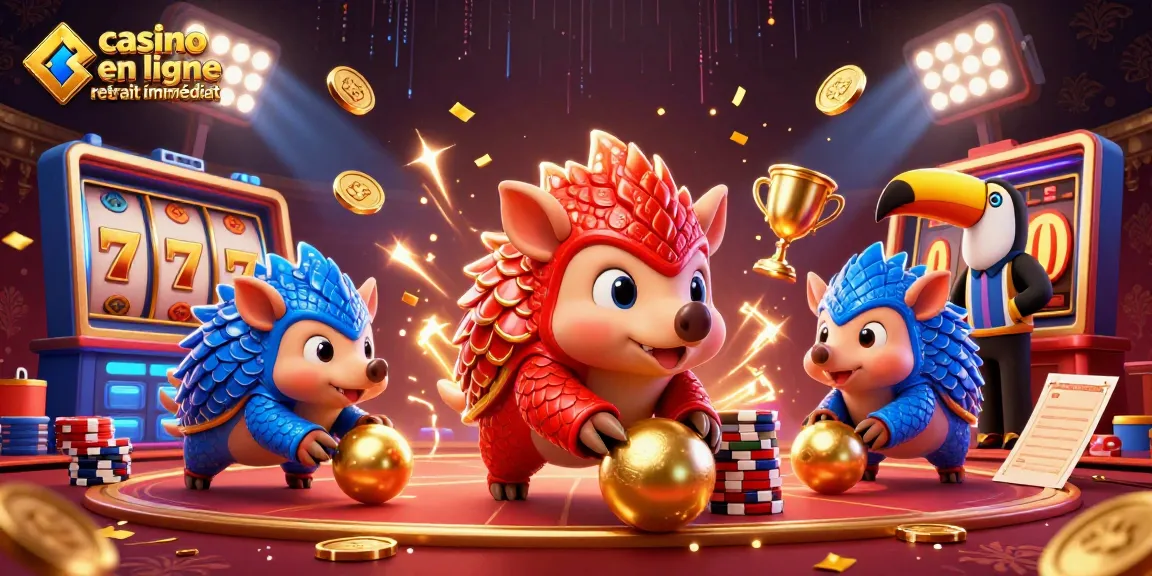 Retirez vos gains instantanément avec casino en ligne retrait immédiat, une scène animée d'illustration 3D.