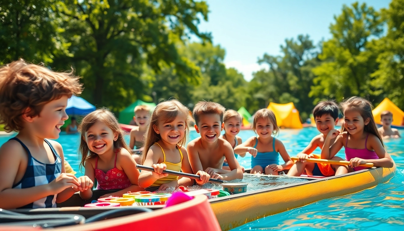 Children enjoying crafts and activities at a summer childrens camp, immersed in nature.