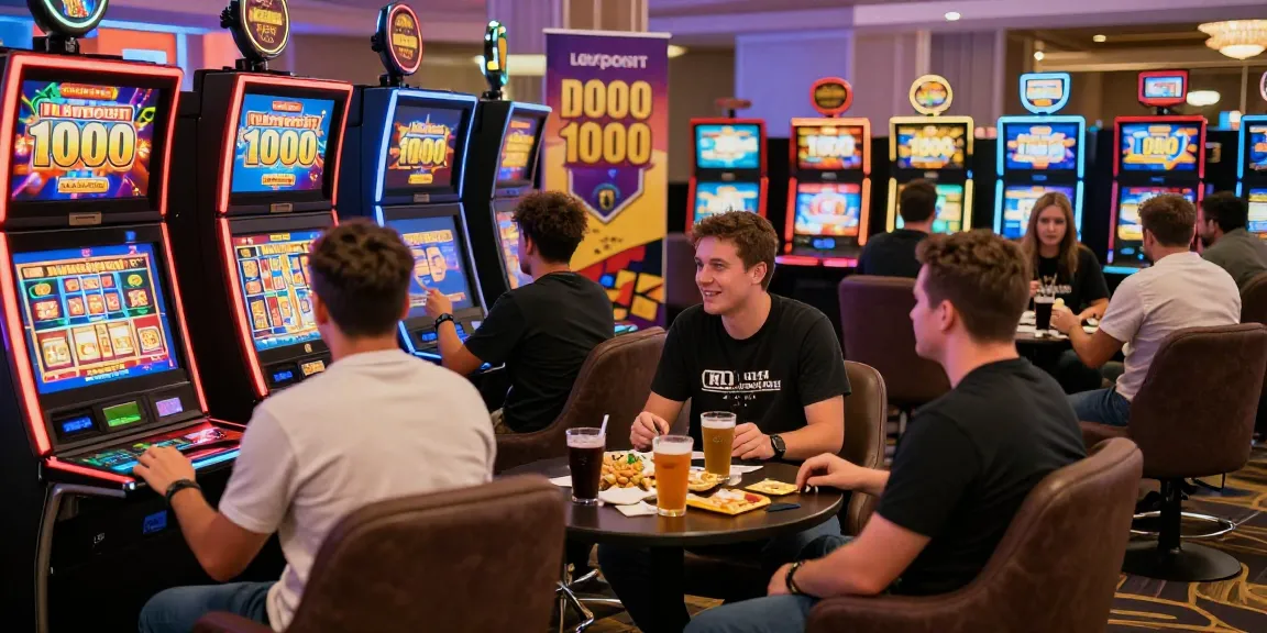 Exciting gaming atmosphere with players enjoying slot deposit 1000 slots at a vibrant online casino.