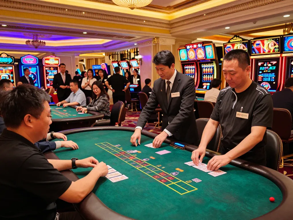 Toto Macau gameplay adegan mendebarkan dengan pemain menikmati blackjack dalam suasana kasino yang meriah.