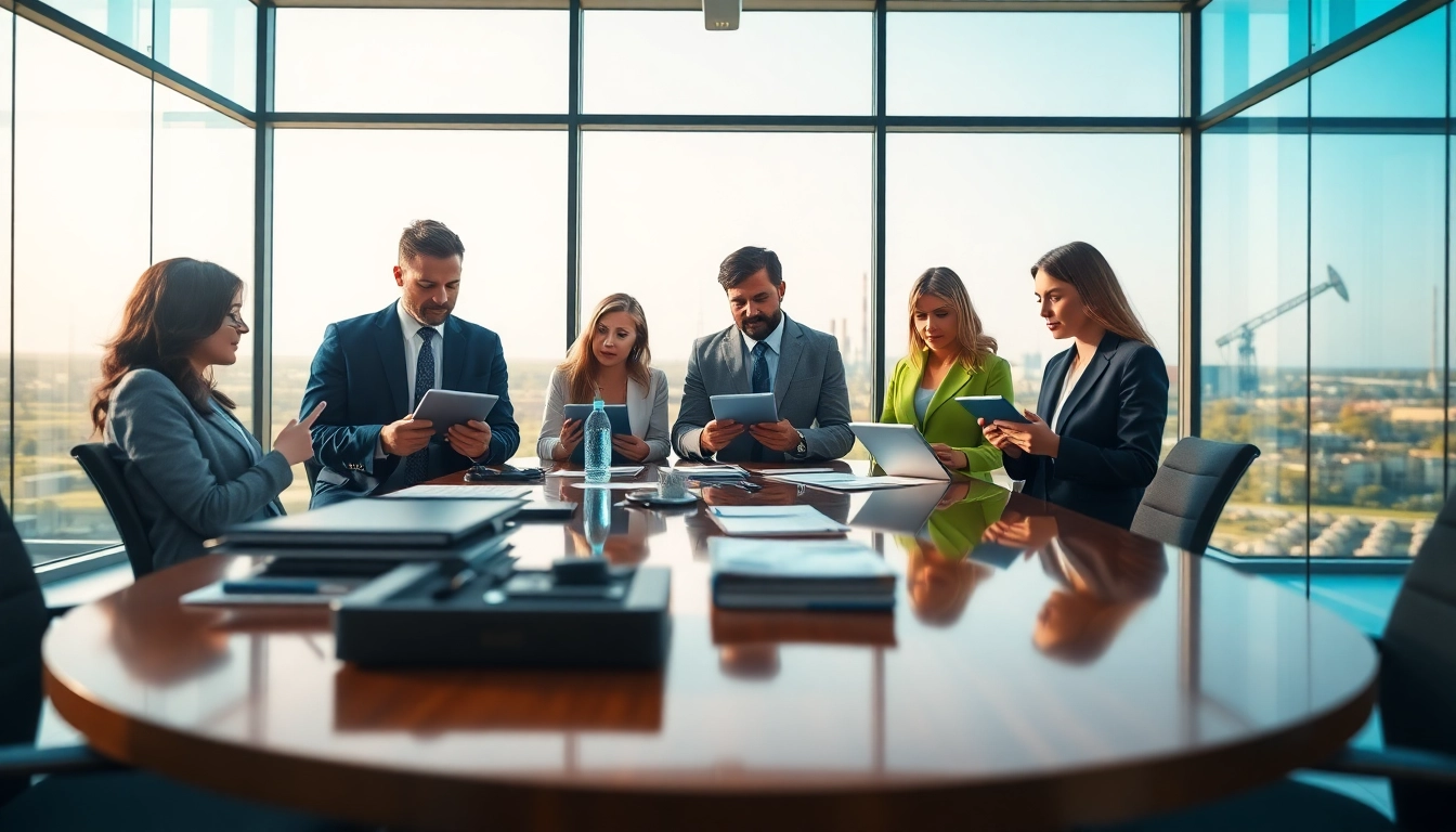 Recruiter Midstream professionals collaborating in a modern office setting, emphasizing teamwork.