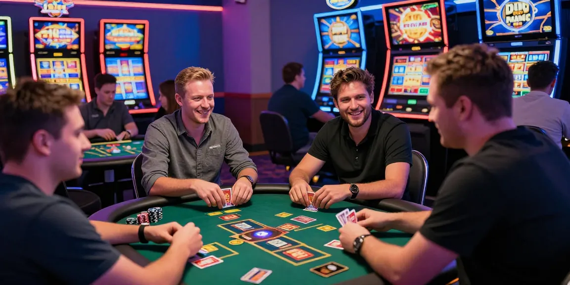 Players enjoying their time at online casinos that accept credit cards, engaging at tables with cards and chips.