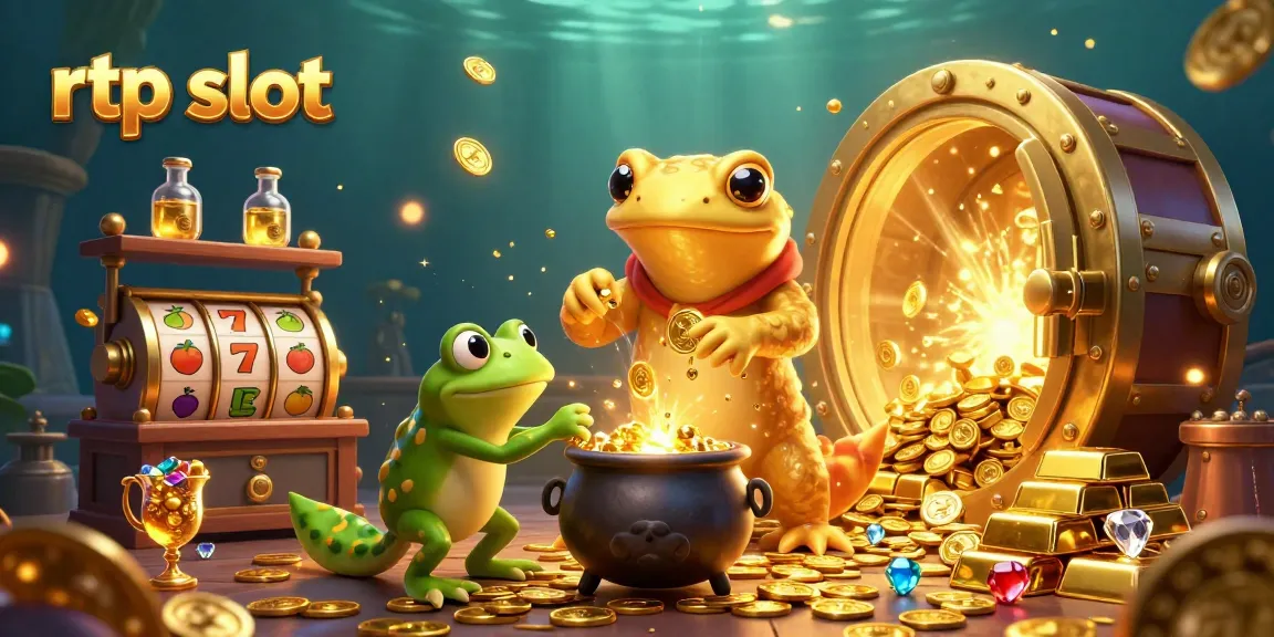 Spin the rtp slot with colorful characters and treasure in this 3D casino scene
