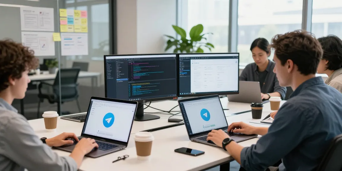 Collaborative team discussing telegram中文 app features in a modern workspace