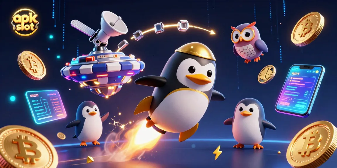 Engage with thrilling apk slot games featuring a golden penguin and poker chip casino.
