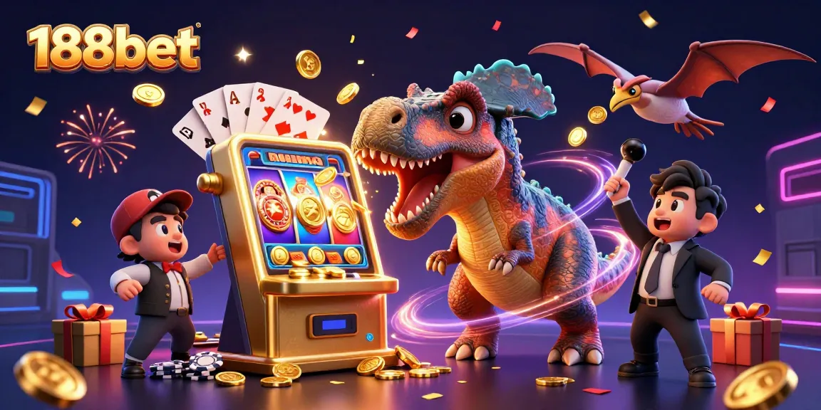 Engage with 188bet as a pachycephalosaurus wins a jackpot from a golden slot machine.