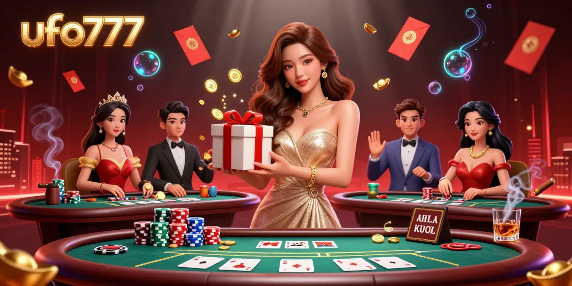Join the excitement at ufo777 with golden coins spilling from a festive box, enhancing your casino experience.