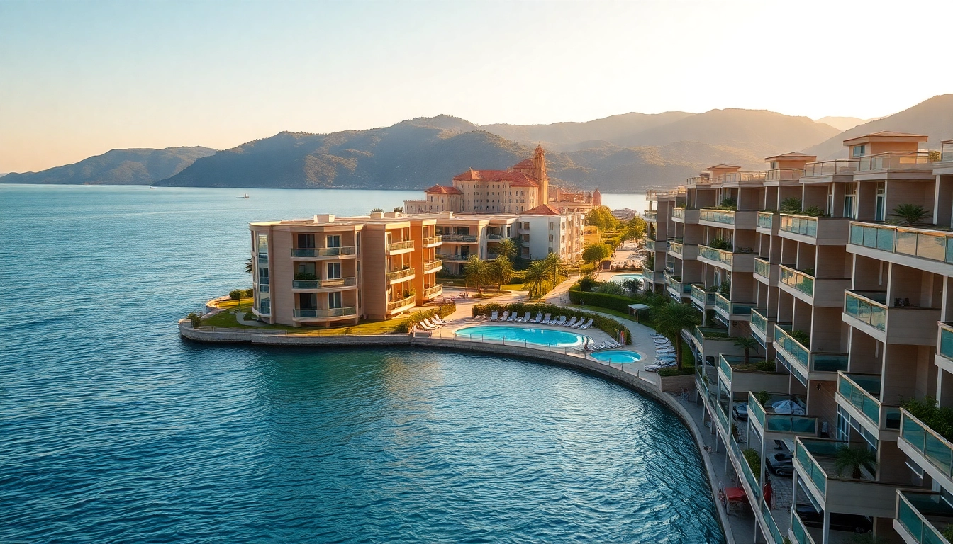 Apartment for sale in Alanya featuring scenic sea views and modern architecture in a vibrant coastal setting.