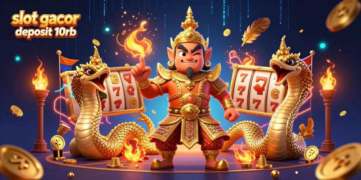 Engage with slot gacor deposit 10rb in an ultradetailed scene featuring a Thai guardian amidst slot reels.