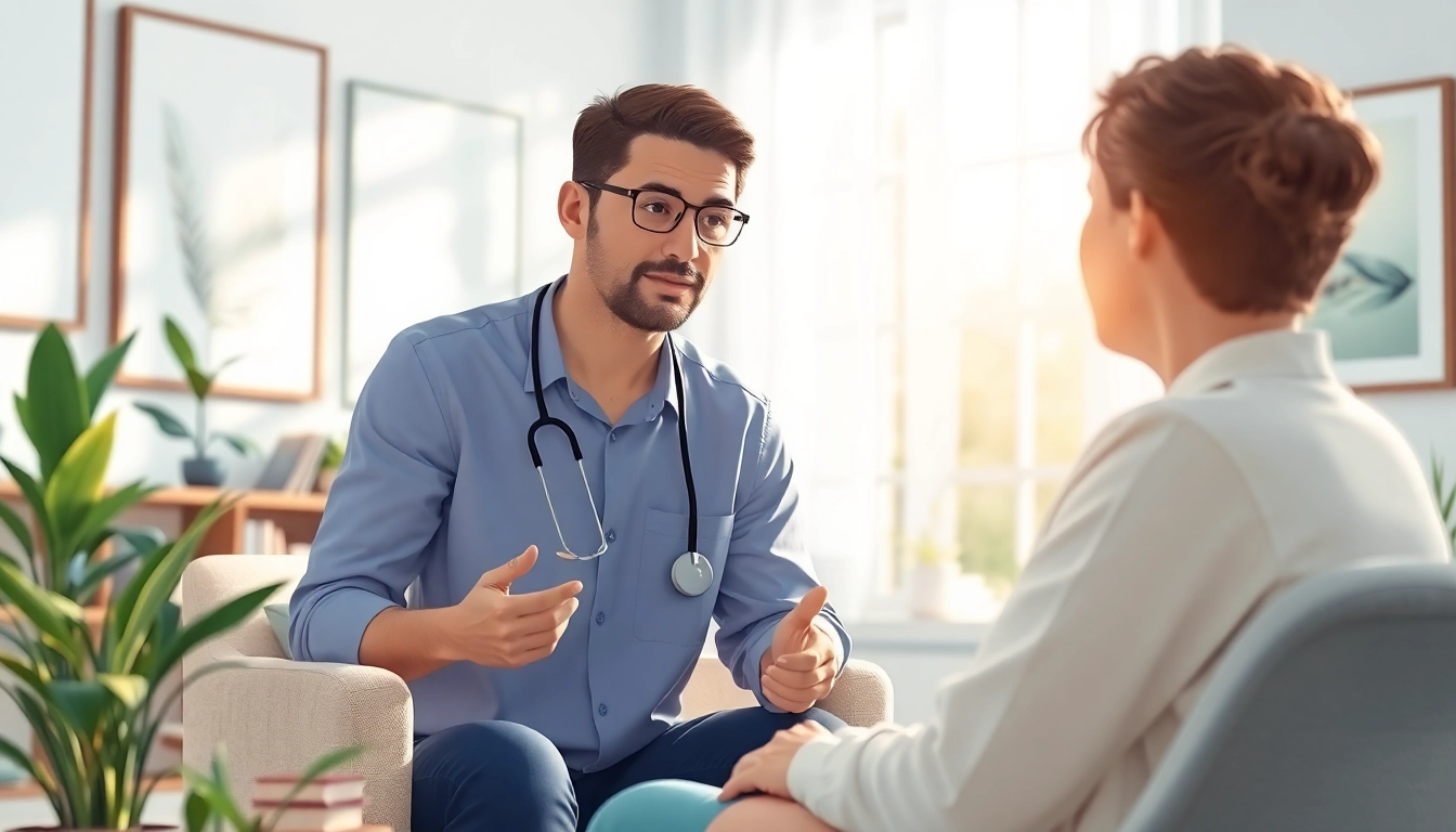 Anxiety symptoms depicted through a professional therapist's supportive interaction with a client.