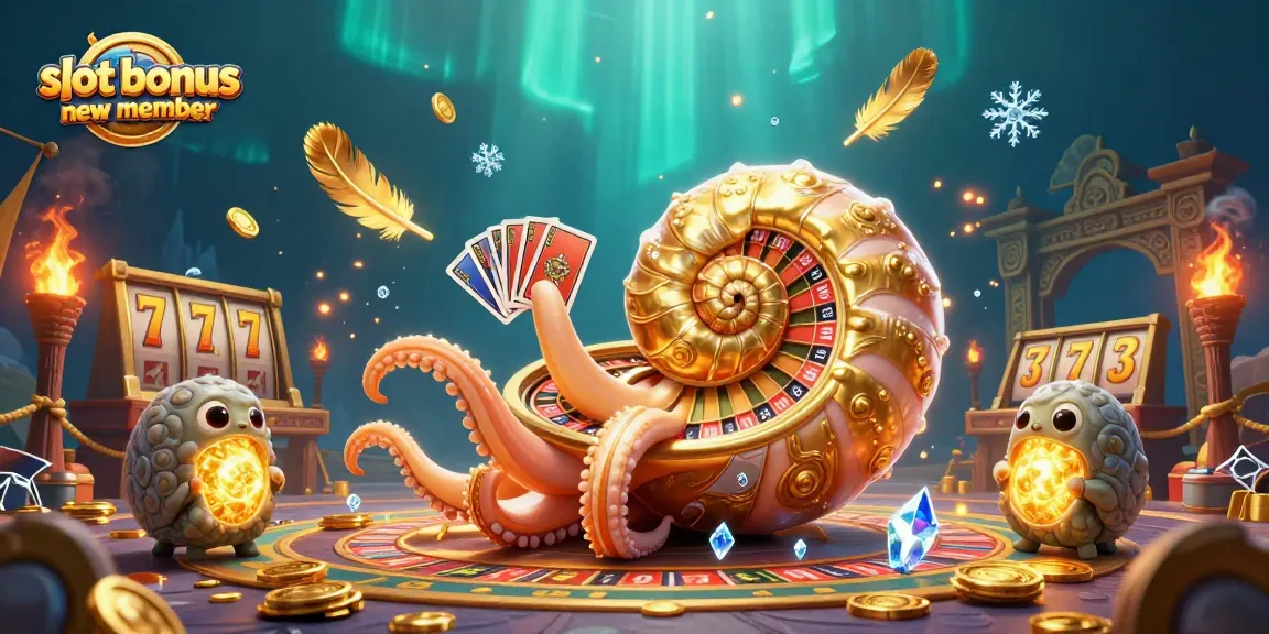 Engage with the slot bonus new member offer featuring a glamorous 3D nautilus roulette wheel and gaming elements.