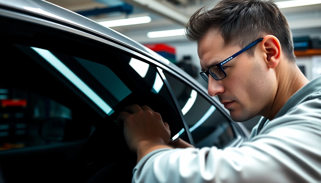 Apply the best window tint Chattanooga TN in a modern workshop showcasing precision and expertise.