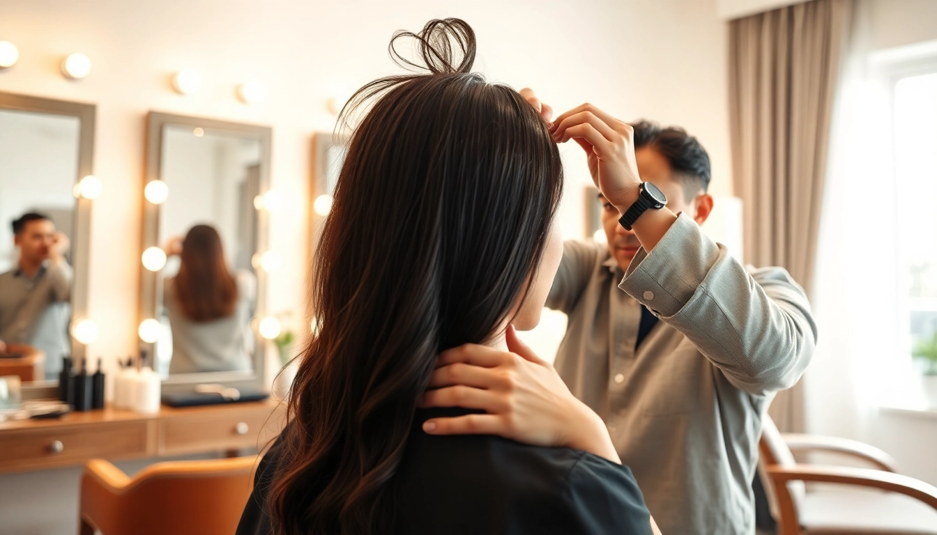 Ace of Fades 212 stylist expertly applying a hair replacement system on a client.