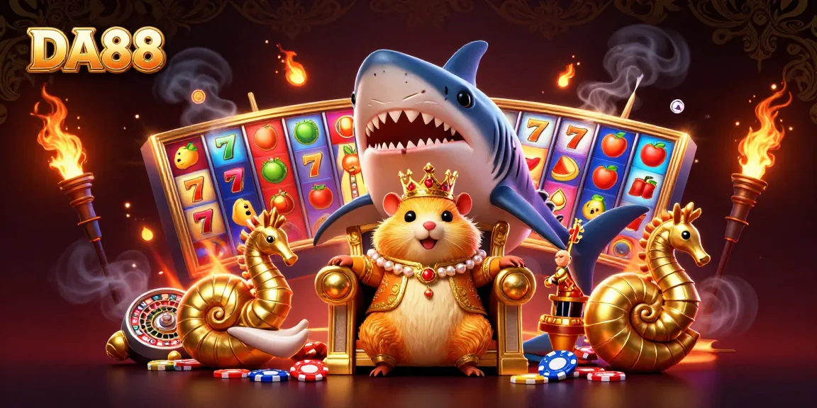 Engage in thrilling slots action with the majestic DA88 gaming scene featuring a golden hamster king.