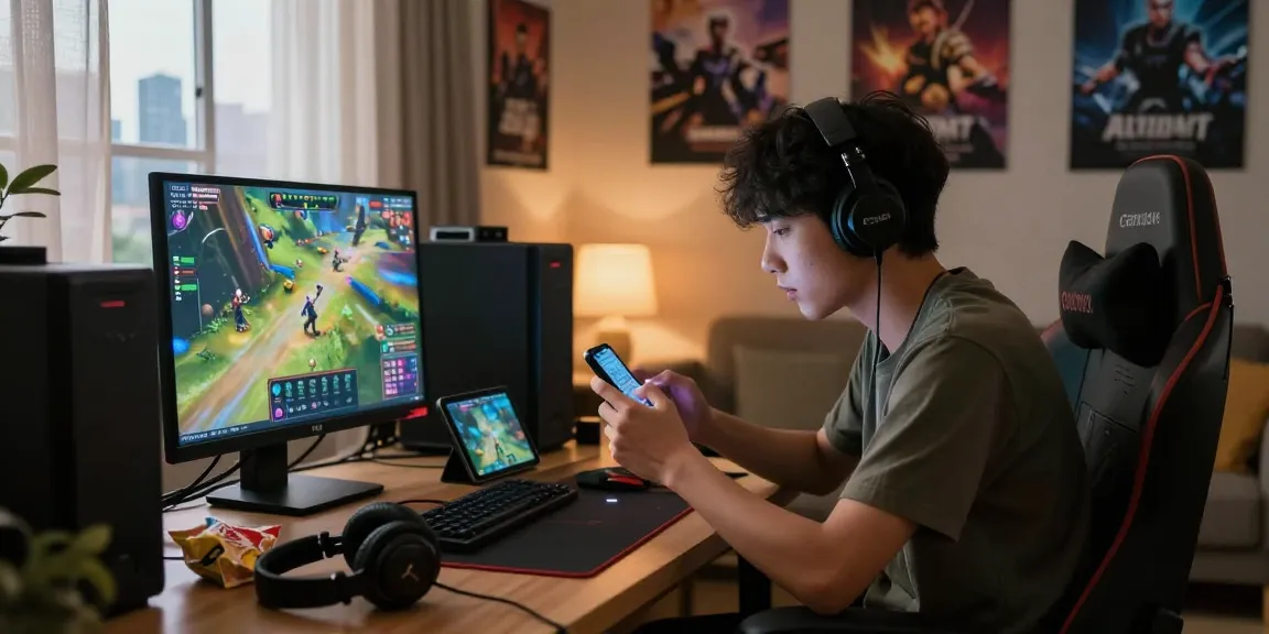The player enjoying garuda303 on a smartphone in a cozy gaming setup, highlighting an immersive gaming environment with vibrant atmosphere.