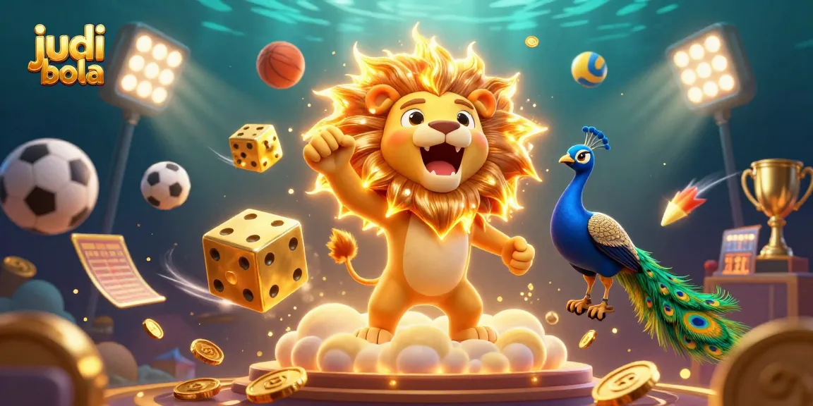 Betting on judi bola in an exciting 3D sports scene featuring dynamic balls and celebratory elements.