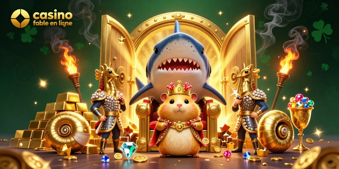 Découvrez l'univers du casino fiable en ligne avec un roi hamster majestueux sur son trône, entouré de trésors brillants.