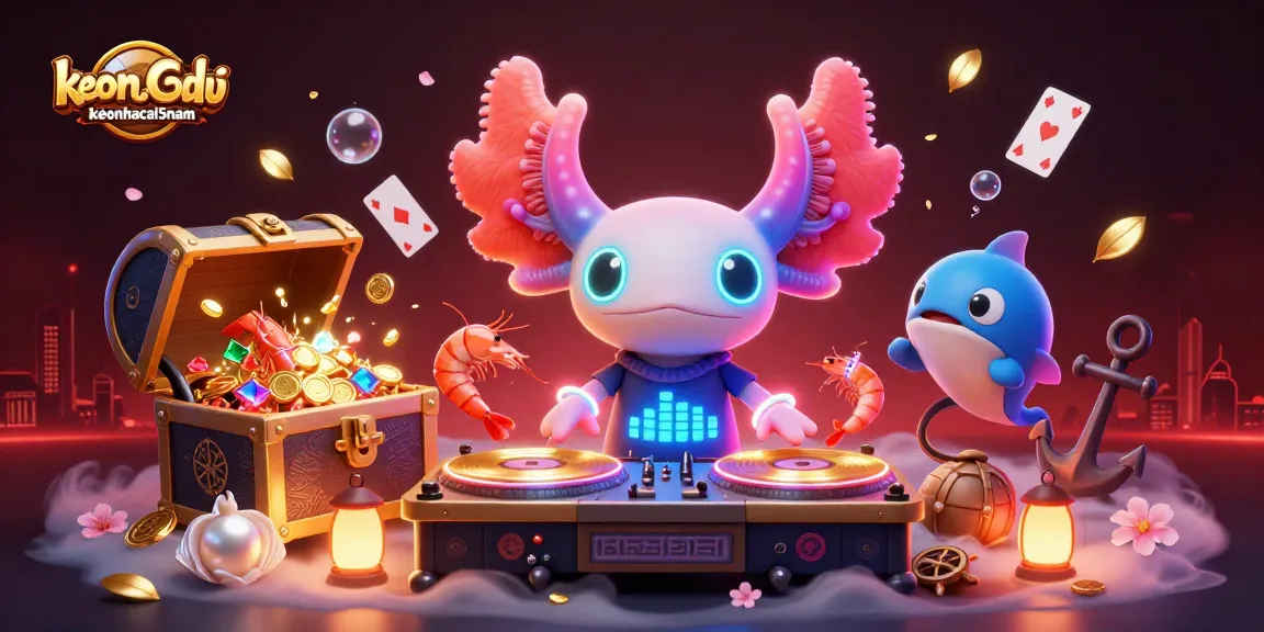 Engage in thrilling gaming at keonhacai5nam with vibrant neon characters surrounded by rich casino elements.