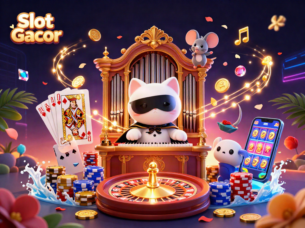 Experience thrilling Slot Gacor action with vibrant 3D characters and casino elements in a dynamic illustration.