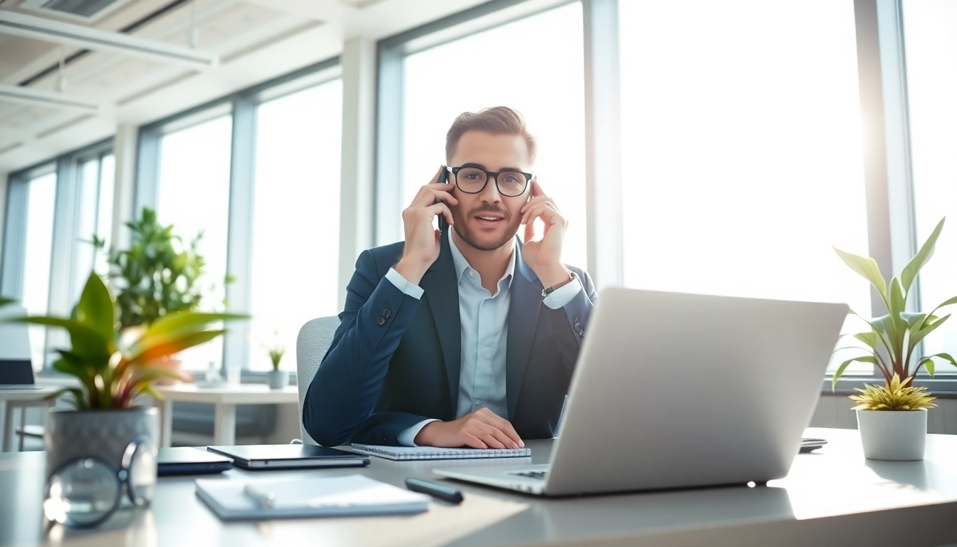 Efficient small business phone service showcased in a modern office environment.
