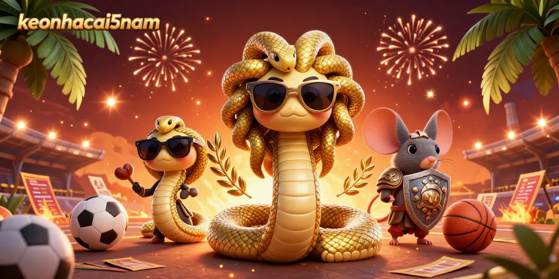 Engage in sports betting with keonhacai5nam's lively illustration featuring Medusa and a warrior mouse.