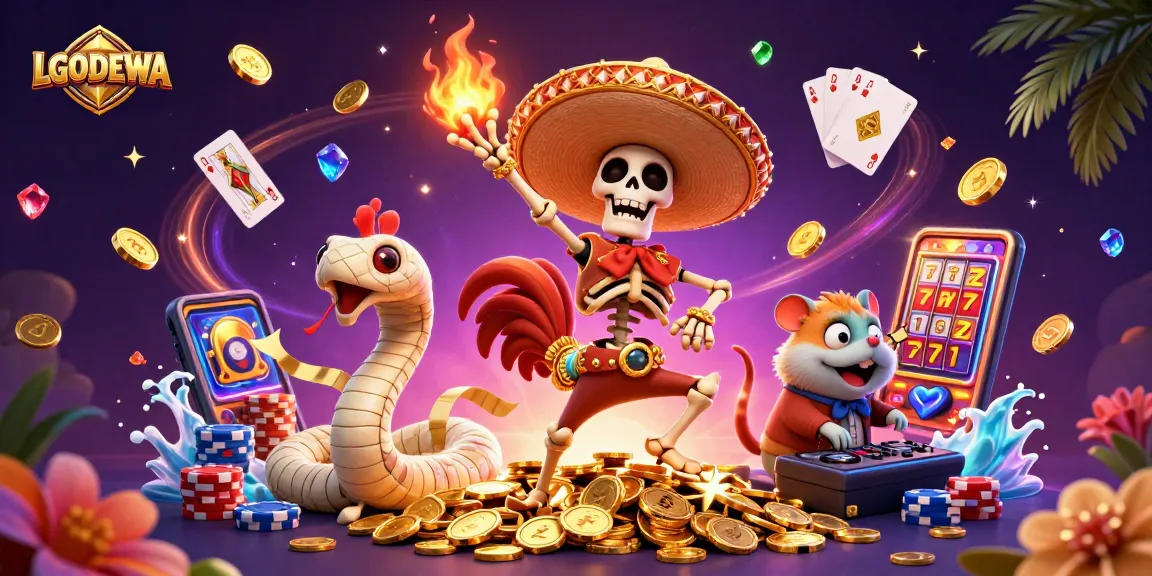 Experience thrilling wins at LGODEWA with the vibrant casino scene featuring dancing characters and exciting gaming elements.