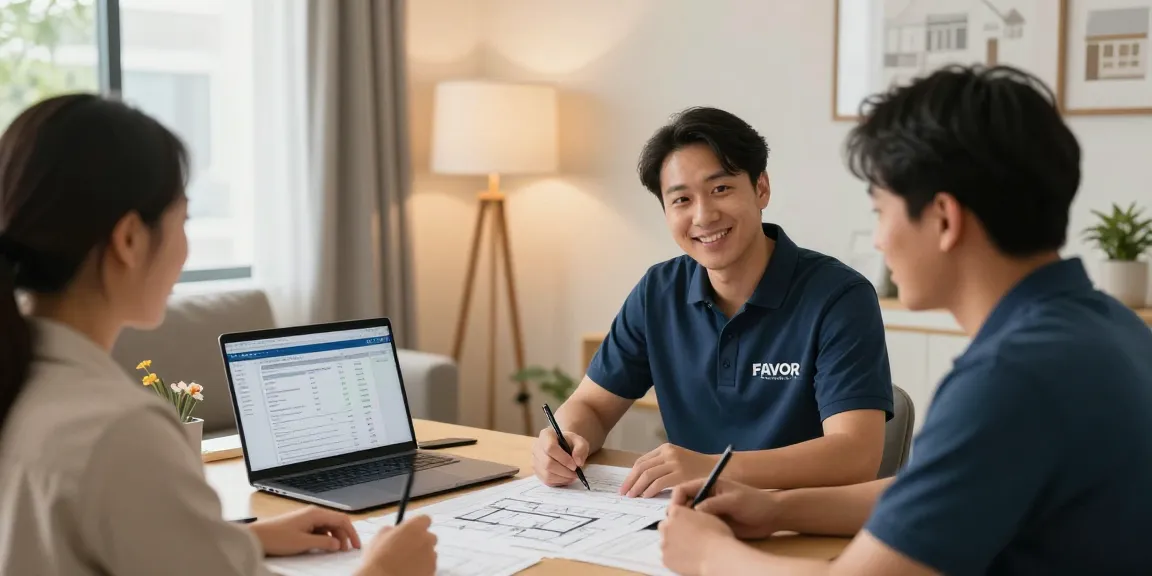 Favor Home Solutions team assisting clients in a professional and inviting office environment, showcasing local services.