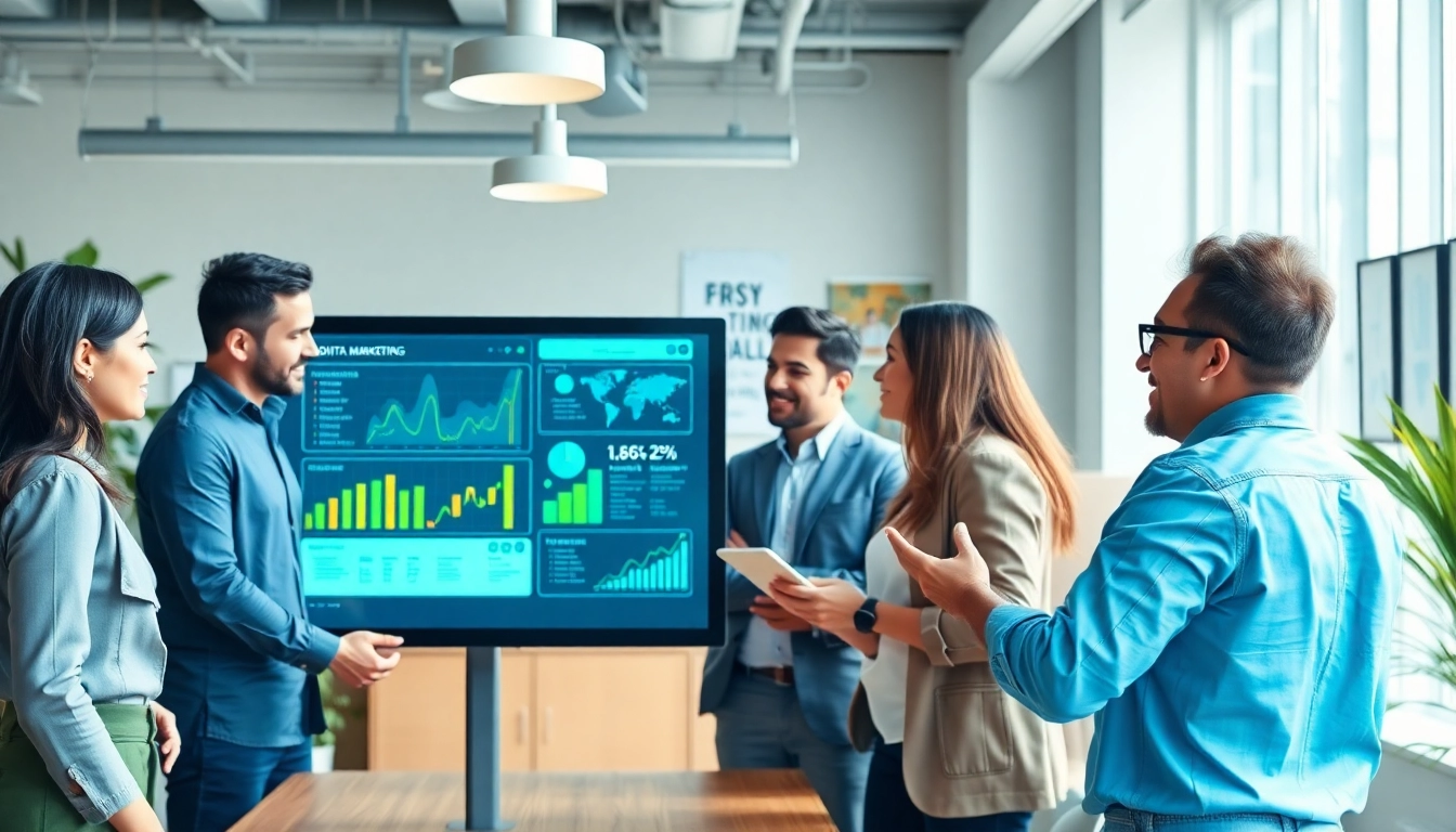 Dynamic meeting of a digital marketing company focusing on innovative strategies.
