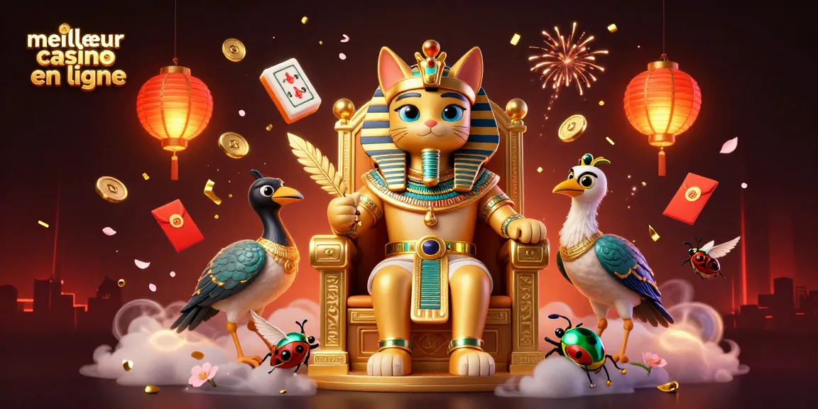 Découvrez le meilleur casino en ligne grâce à l'illustration dynamique d'un pharaon et ses trésors.