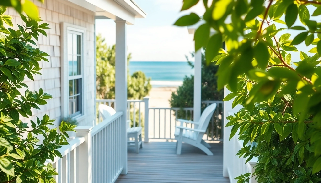 Showcase a stunning cape cod home amid lush greenery and a serene beach backdrop.