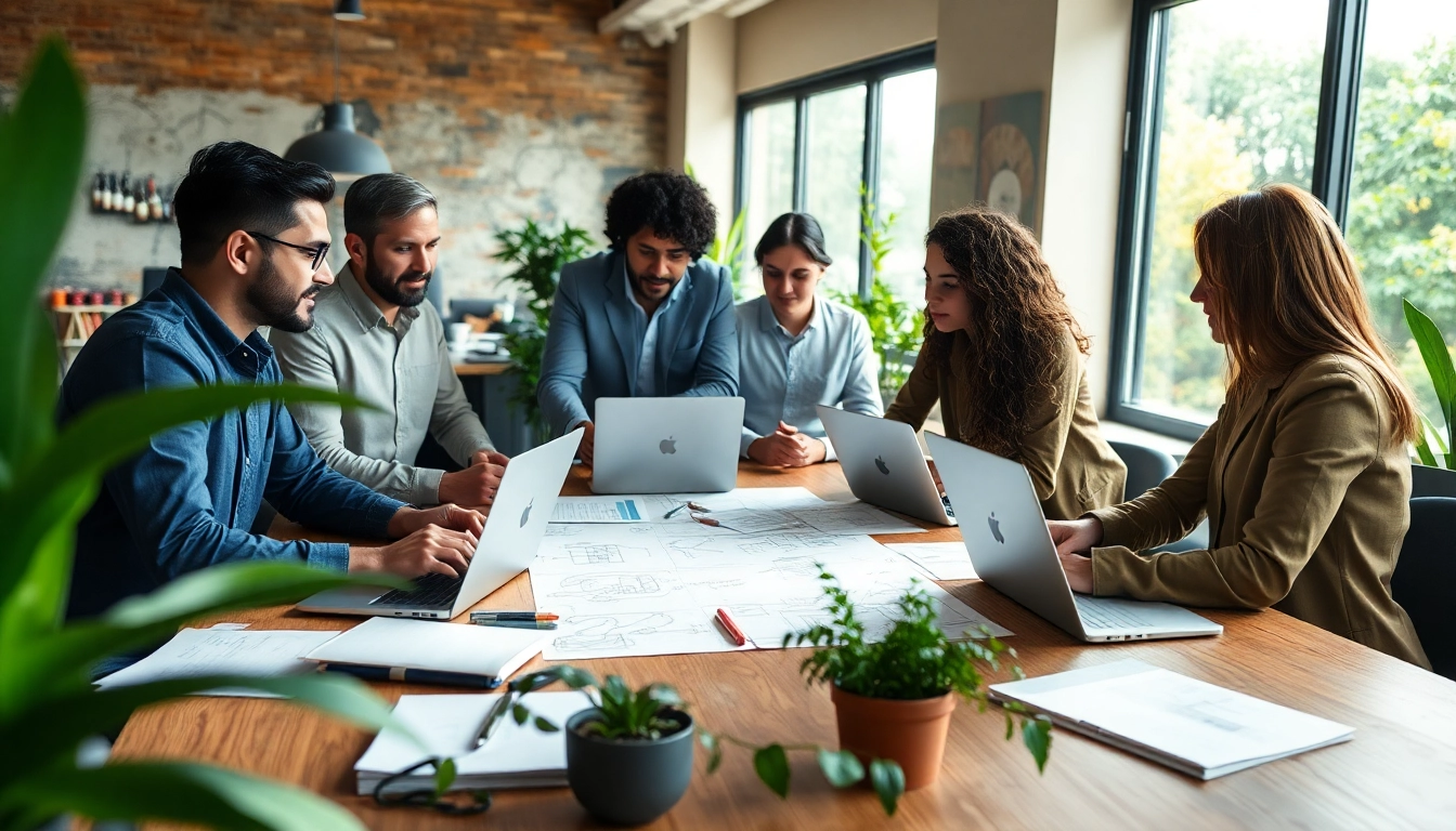 Enhancing wordpress development outsourcing with a collaborative team in a bright workspace.