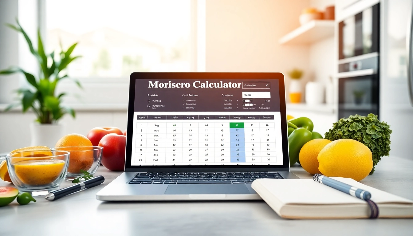 Calculate your macros efficiently with a macro calculator displayed in a modern kitchen setting.
