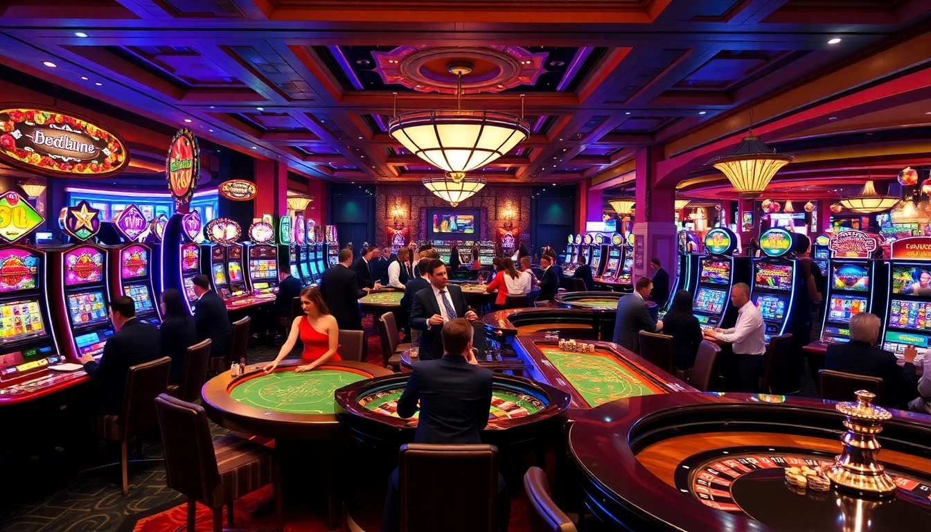 Casino gaming scene featuring KJC brand elements, showcasing vibrant tables and exciting players.