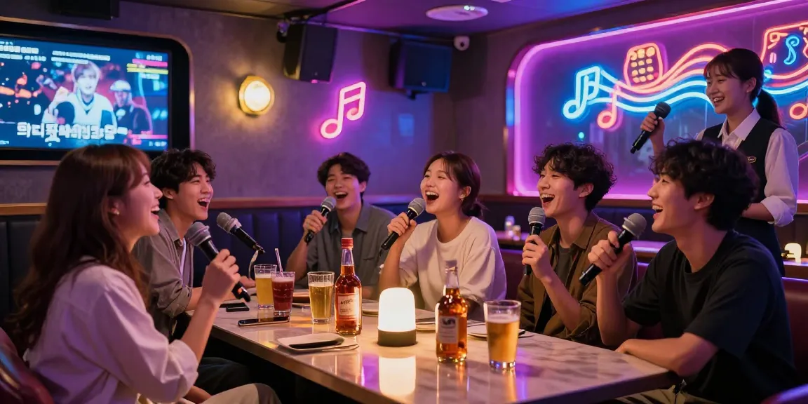 Enjoying vibrant nightlife at https://www.magic4karaoke.com/ karaoke bar with friends, colorful drinks and lively atmosphere.