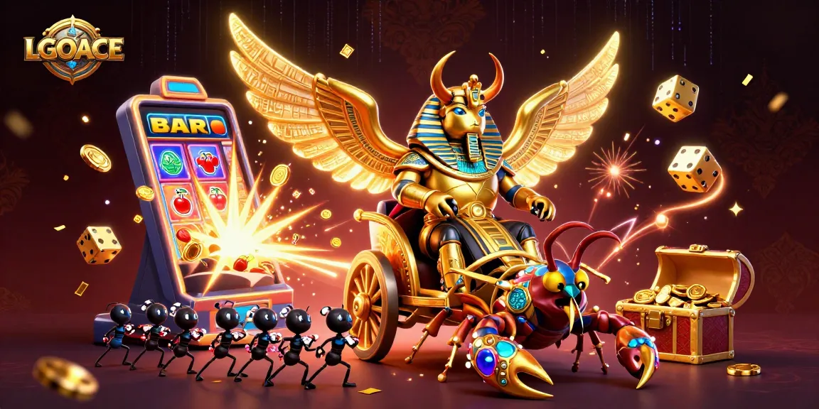 LGOACE jackpot celebration with colossal scarab and scorpions showcasing exciting slot action
