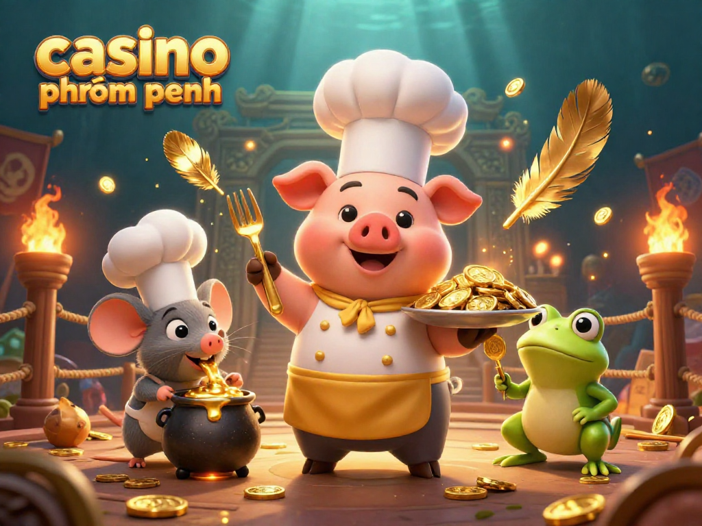 Experience the thrill of casino phnom penh with a vibrant 3D scene of animated characters and gold.
