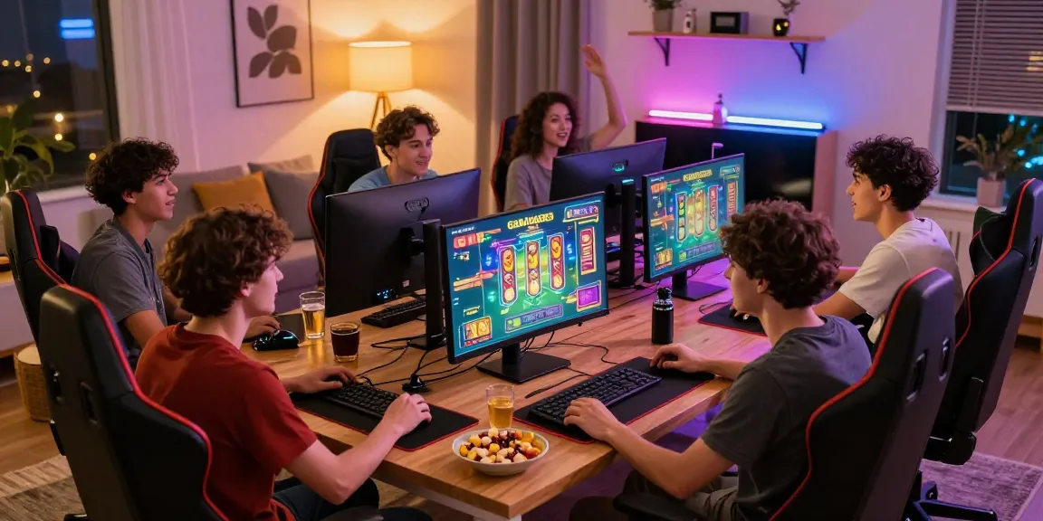 Players enjoying Garuda303 online slots in a lively gaming room.