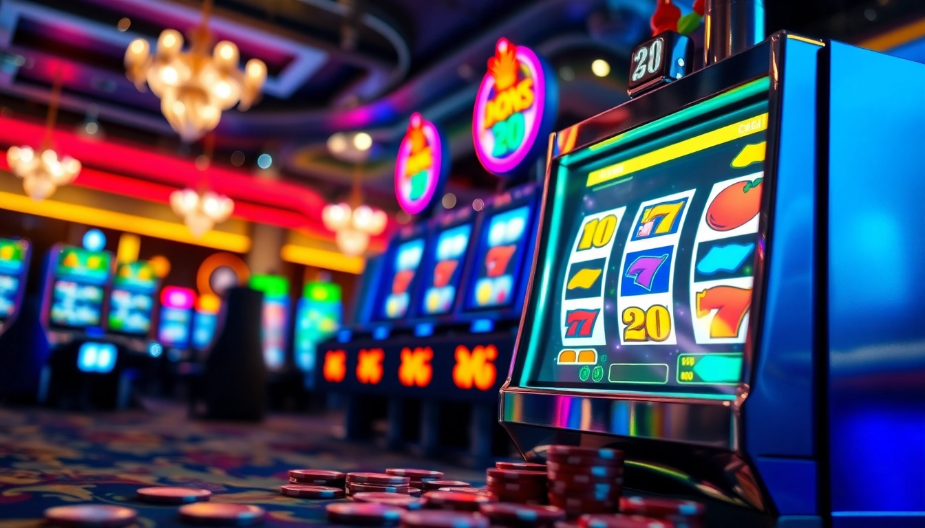 Menang di situs slot terpercaya dengan mesin slot berwarna-warni dan suasana kasino yang meriah.